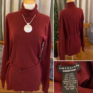Doncaster Belted Turtleneck Sweater Burgundy M